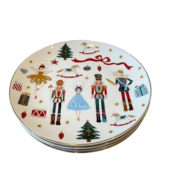 Grace Teaware NUTCRACKER BALLET Salad Plates 8in Set of 4 Christmas Holiday New - Picture 5 of 12